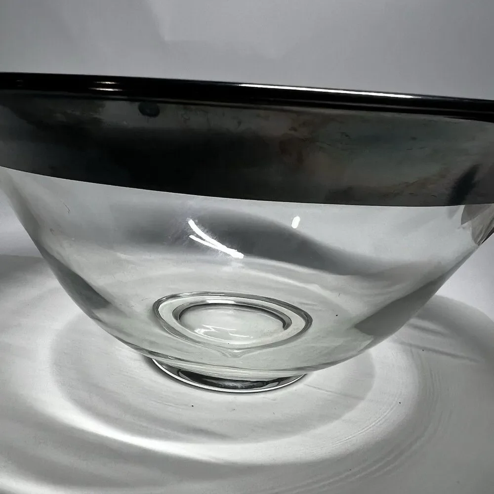 Vintage Dorothy Thorpe Style Silver Deposit Glass Serving Salad Bowl MCM Large